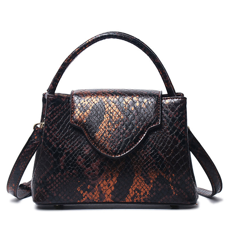 Women Bag Snake Pattern Handbag Top Product Ostrich Grain Shoulder Bag Messenger Bag One Size Snake Grain Brown