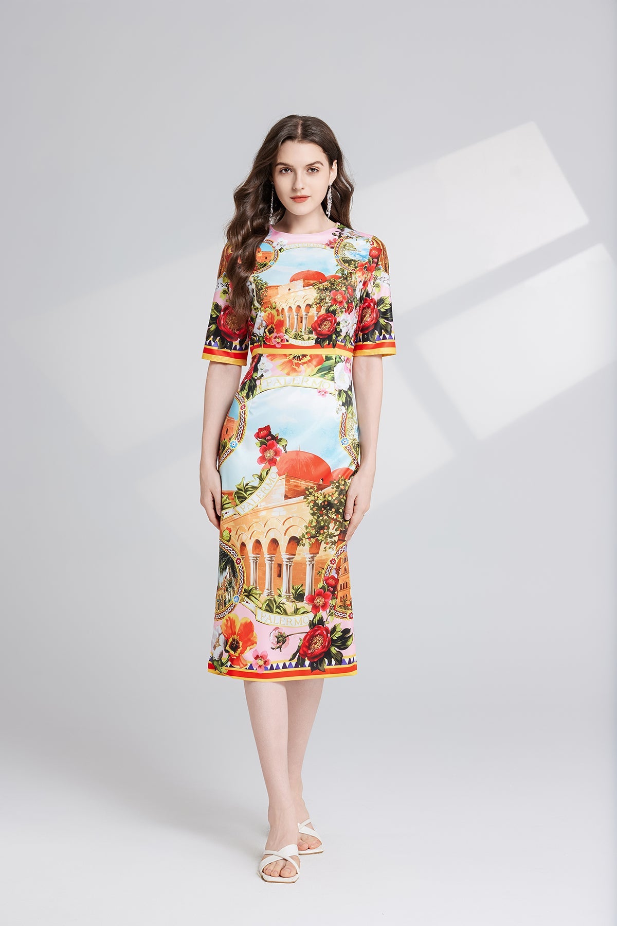 Women Spring And Autumn Printed Split A Line Dress Multi