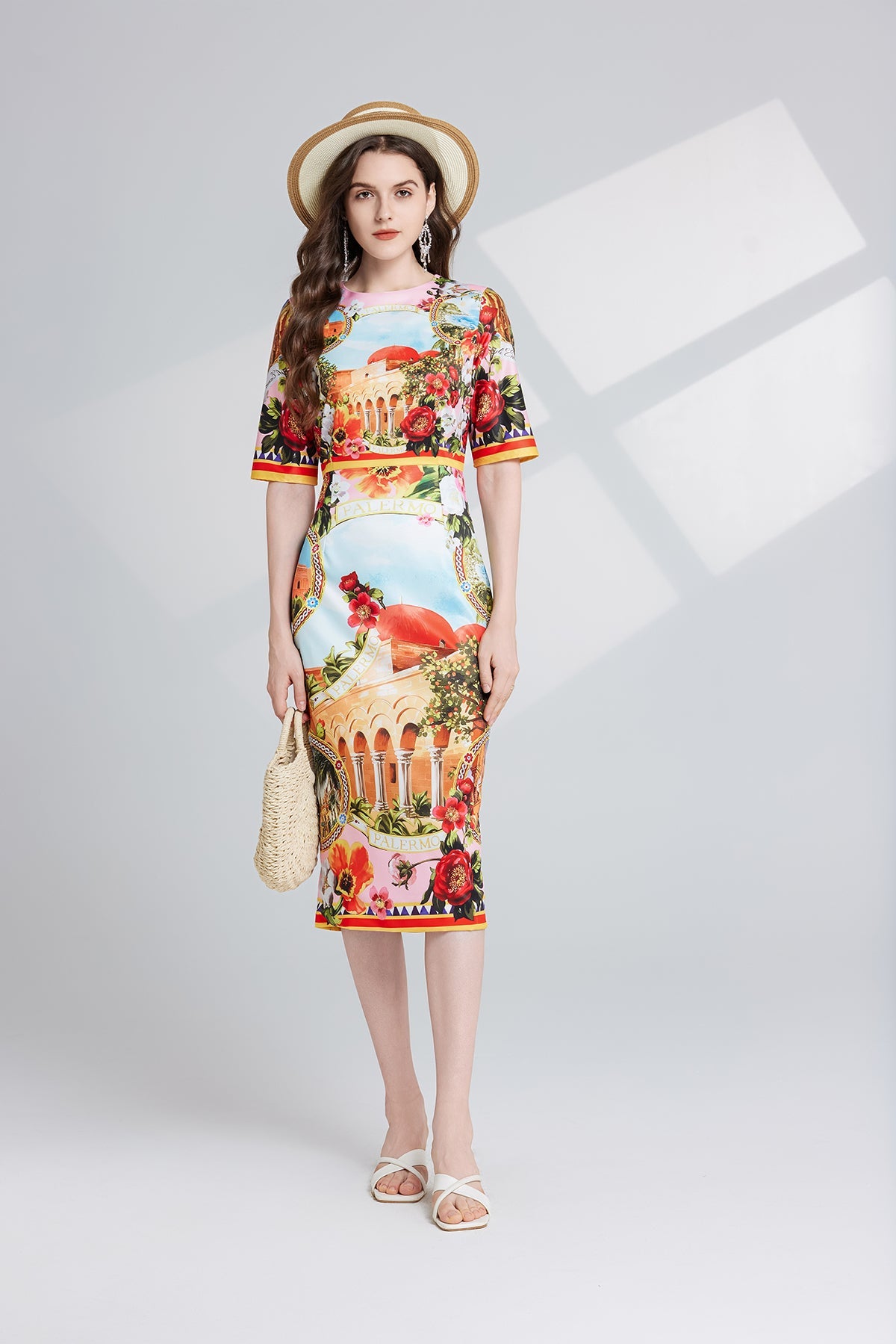 Women Spring And Autumn Printed Split A Line Dress