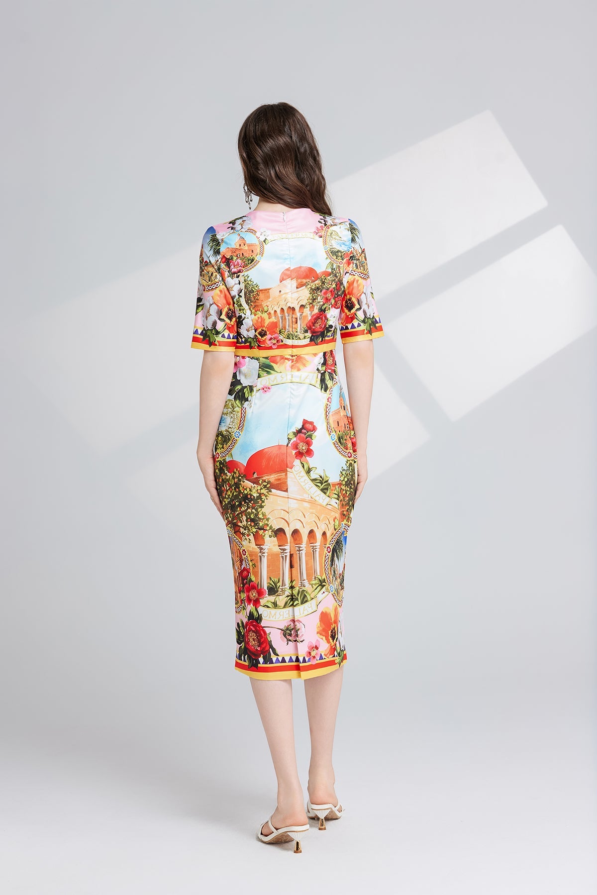 Women Spring And Autumn Printed Split A Line Dress