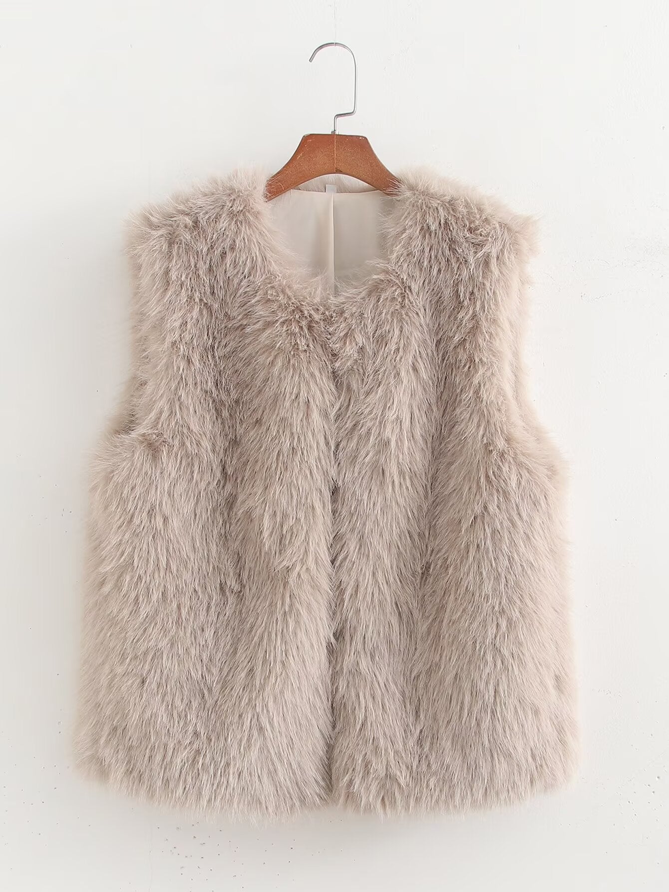 Winter Women Clothing Artificial Fur Horn Button Vest Jacket Khaki