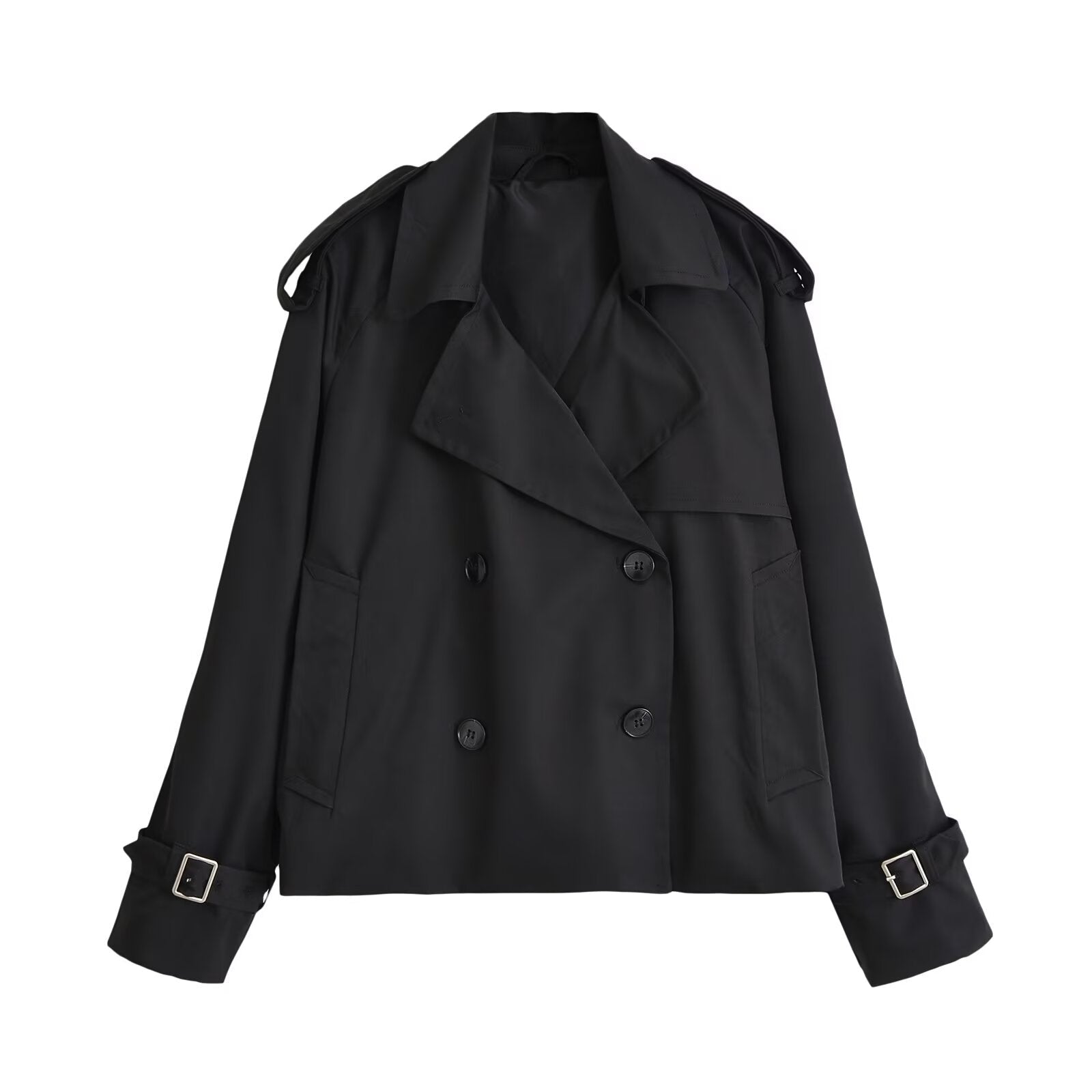 Women Clothing Western Classic Loose Lapels Short Trench Coat Black