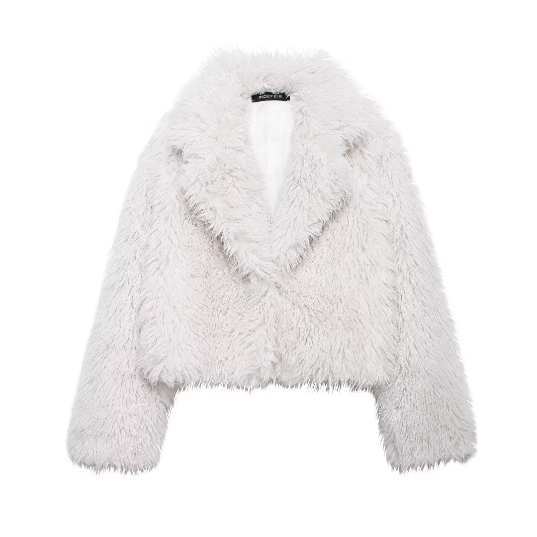 Women Clothing Autumn Winter All Match Fur Short Coat White