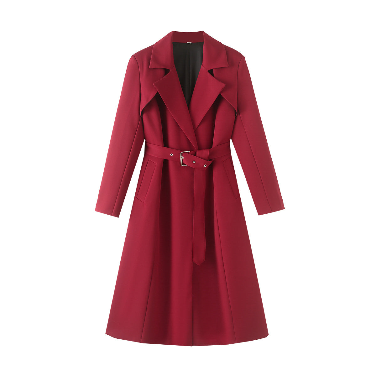 Women Clothing Autumn Winter Elegant Graceful Trench Coat Work Pant Coat Red