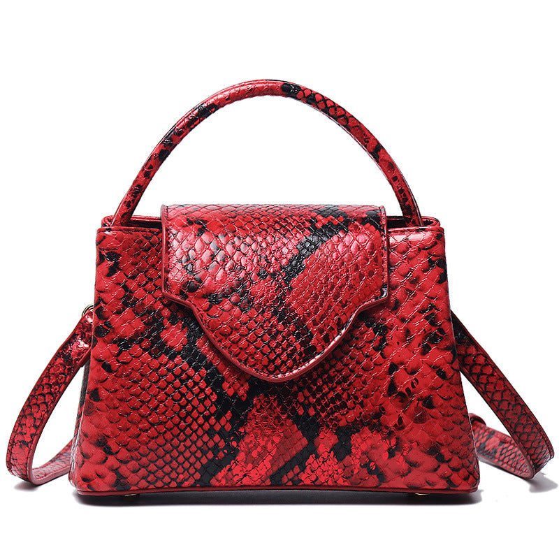 Women Bag Snake Pattern Handbag Top Product Ostrich Grain Shoulder Bag Messenger Bag One Size Serpentine Red