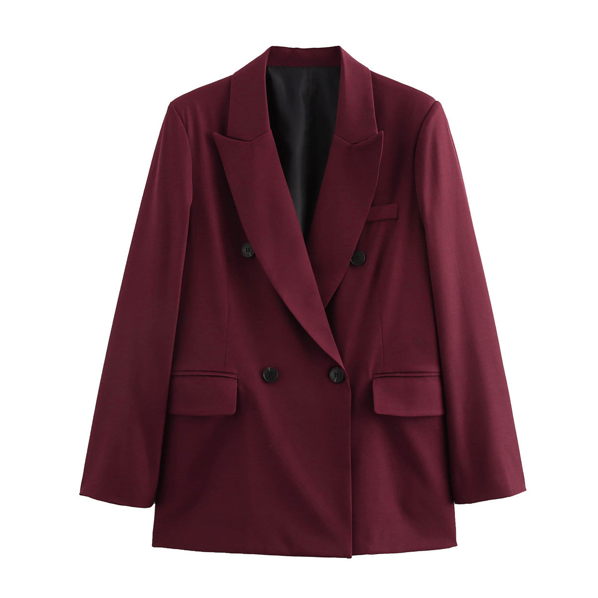 Women Clothing Fall Simple Casual All Match Elegant Wide Blazer Burgundy