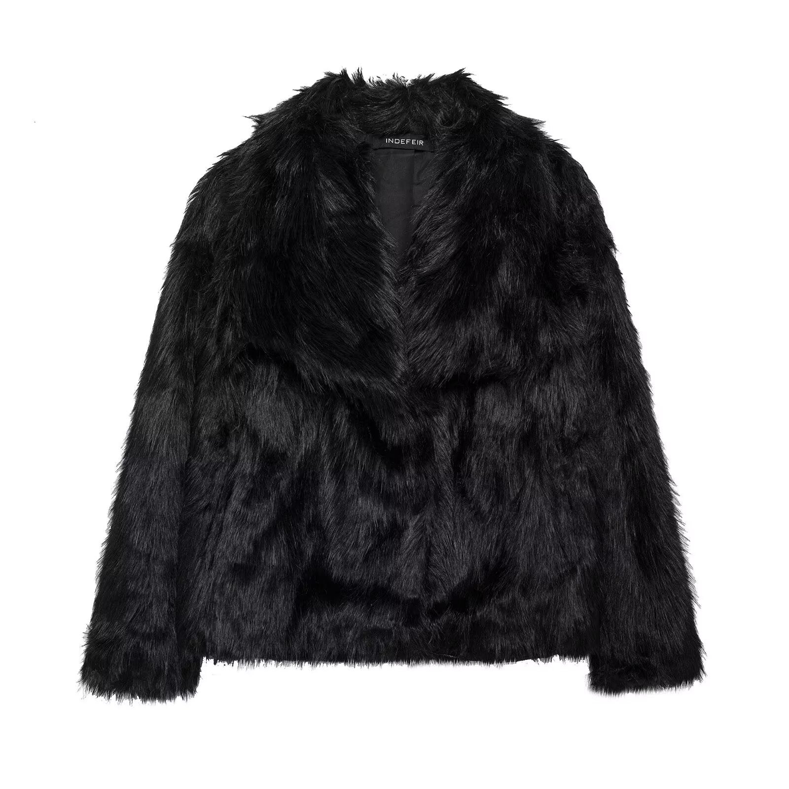 Women Collared Artificial Fur Short Coat Coat Black