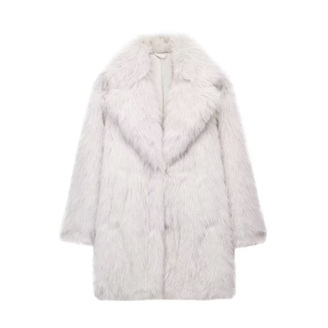 Winter Artificial Fur Effect Coat Coat Ivory