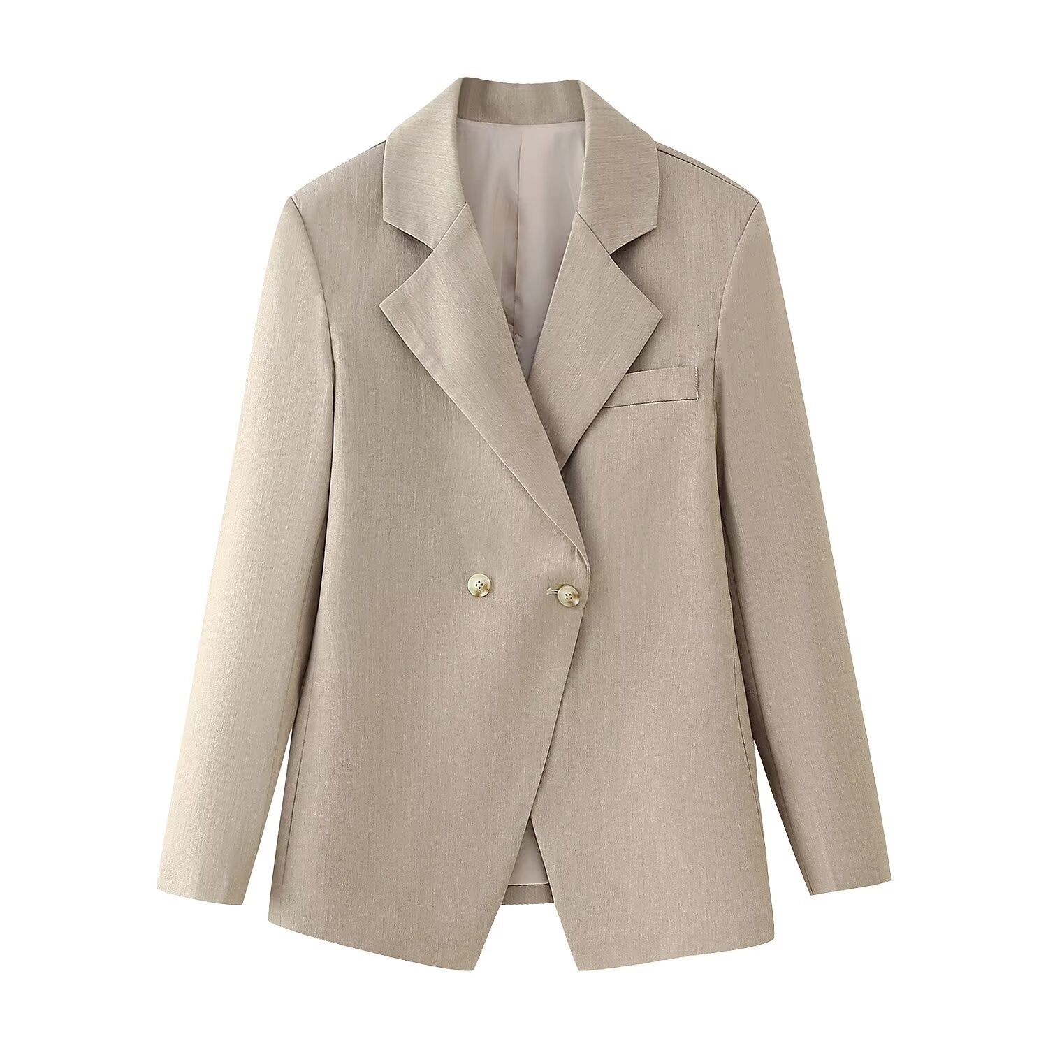 Women Clothing Autumn Winter Street Waist Controlled Casual Blazer Ivory