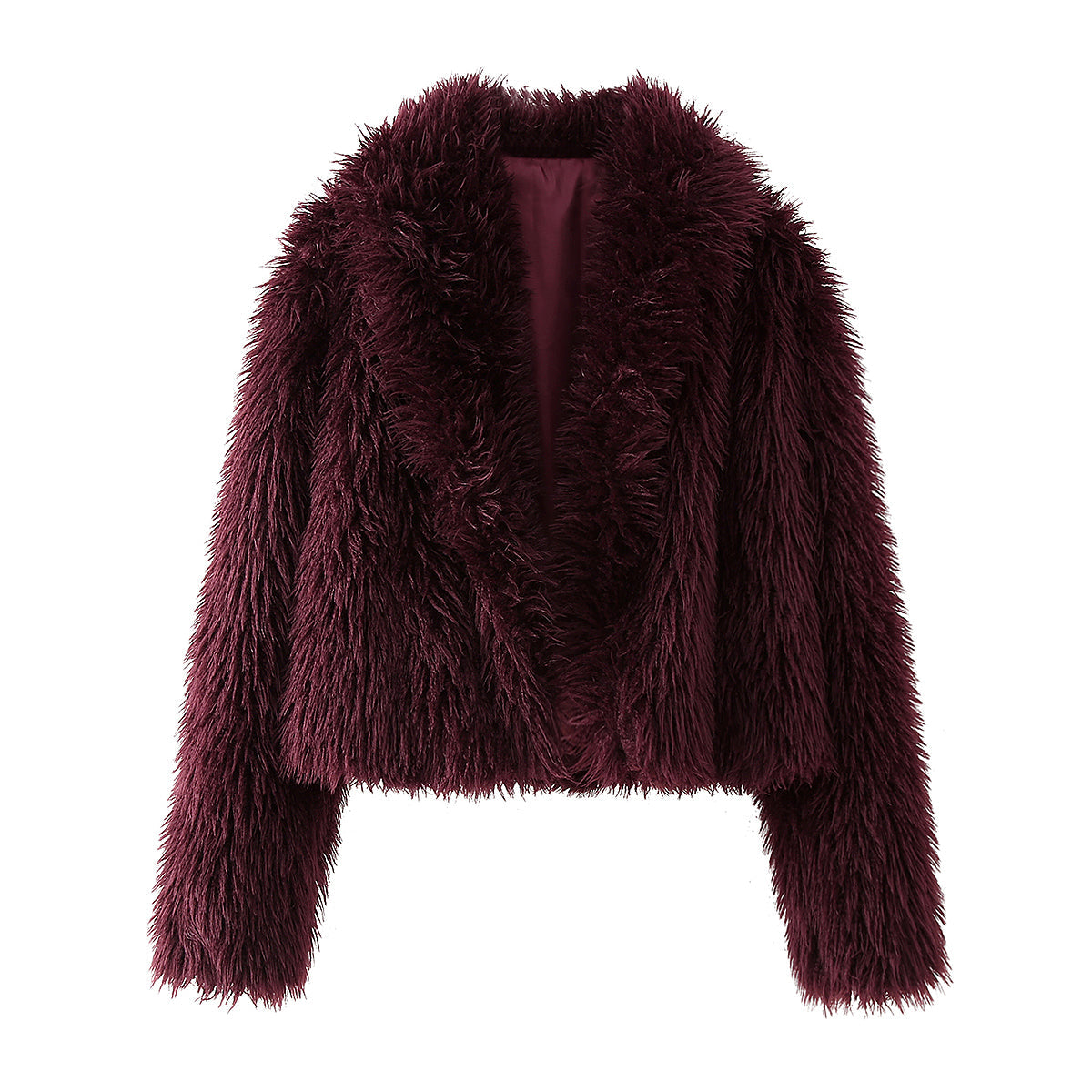 Winter Women Clothing Street Artificial Fur Short Coat Burgundy