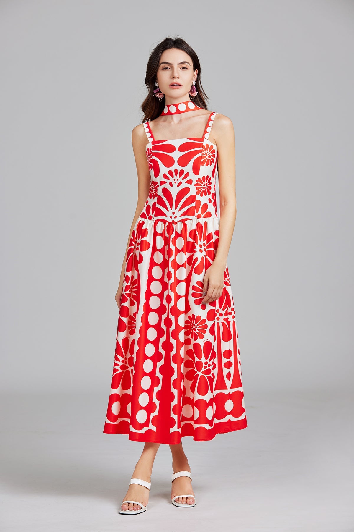 Women Summer Print Halter A Line Long Dress