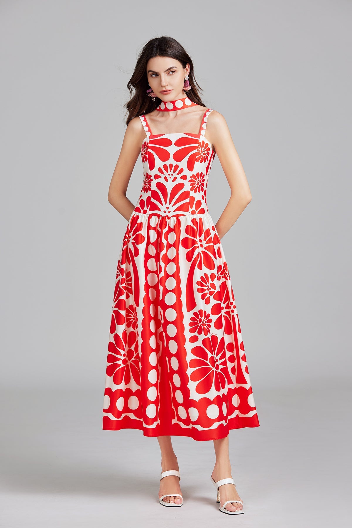 Women Summer Print Halter A Line Long Dress