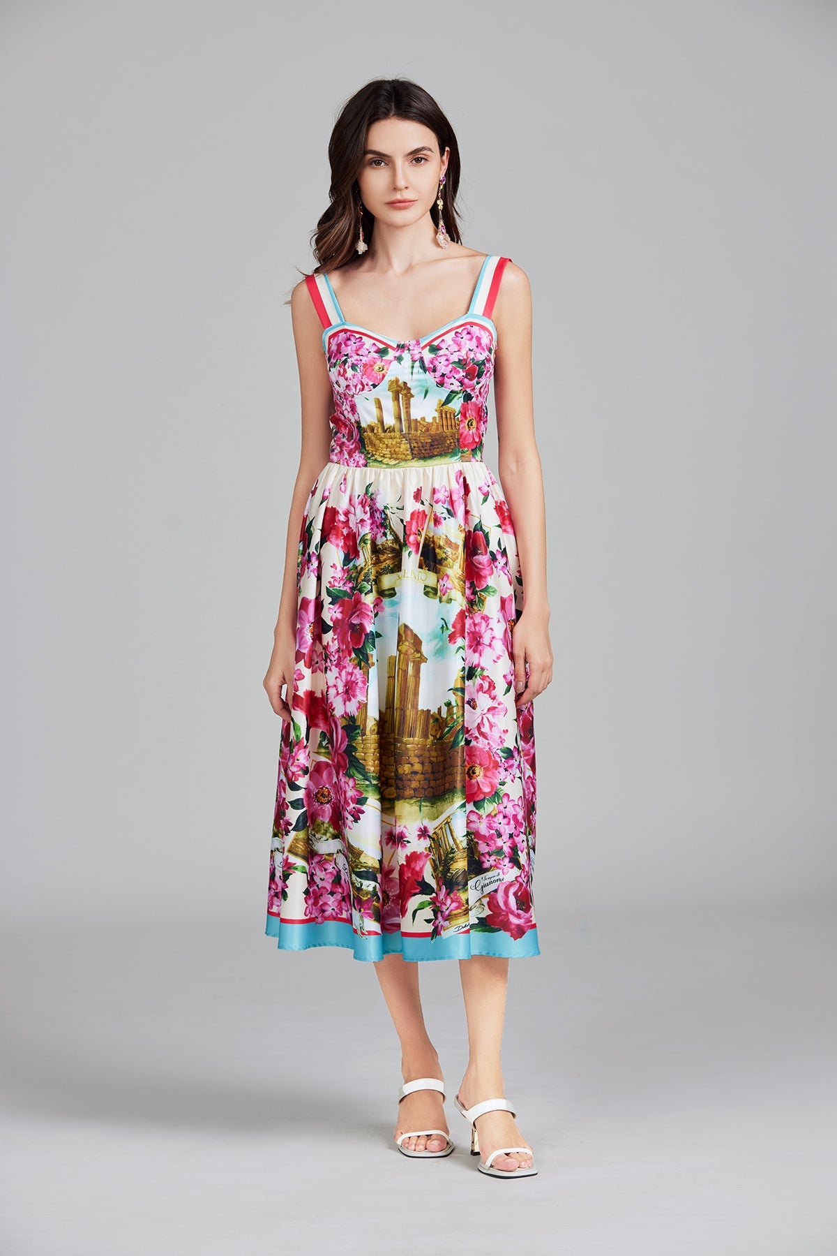 Women Summer Print Halter A Line Long Dress