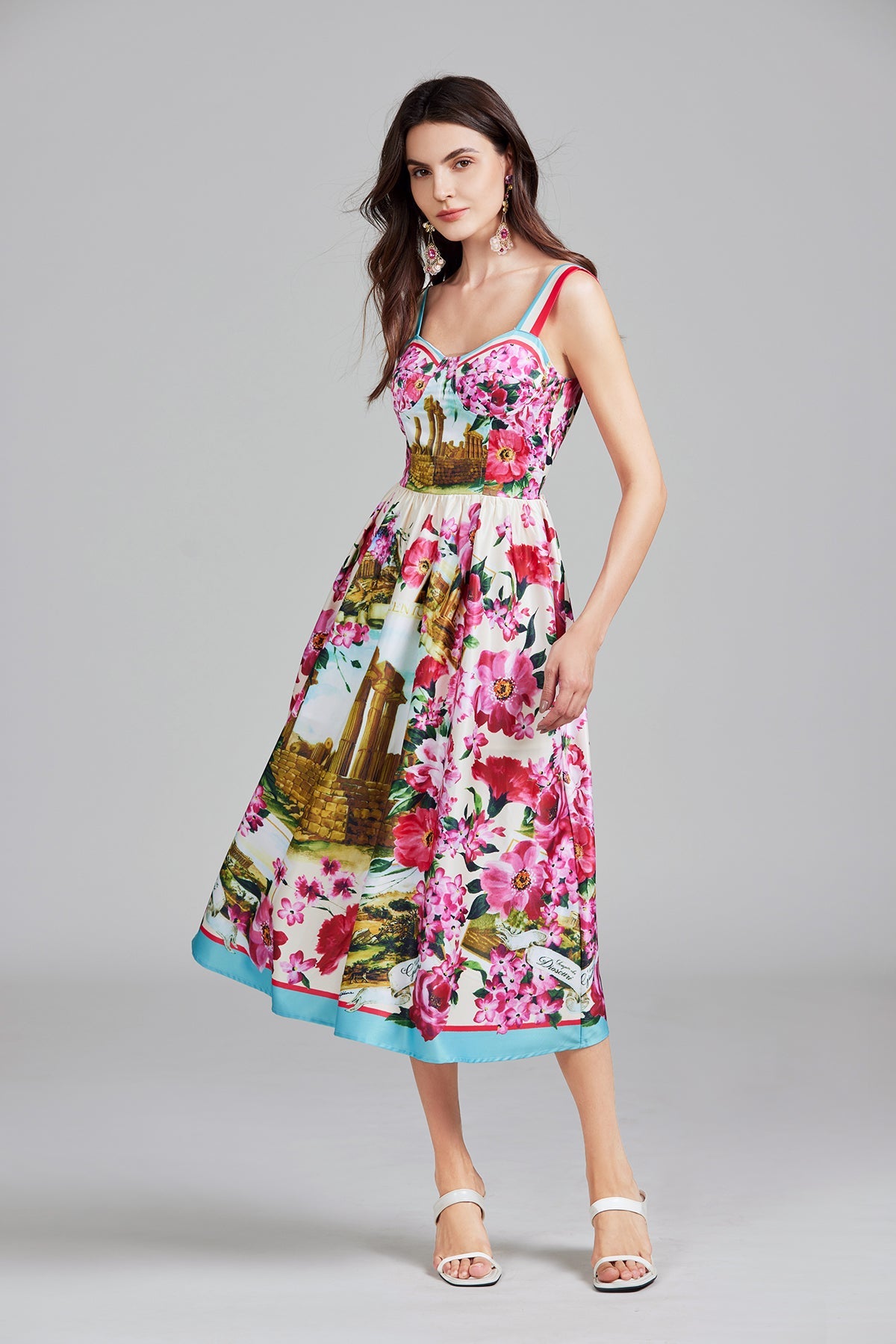 Women Summer Print Halter A Line Long Dress