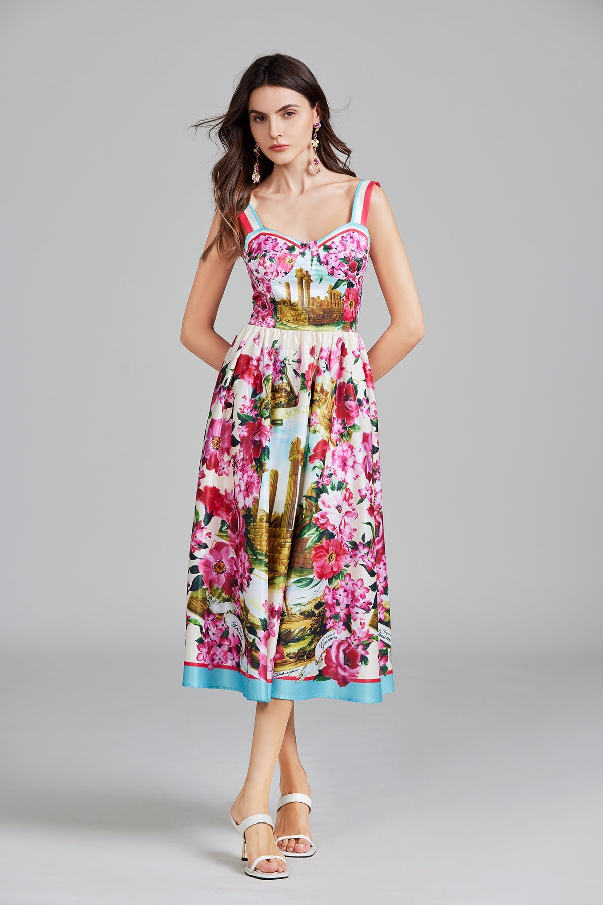 Women Summer Print Halter A Line Long Dress