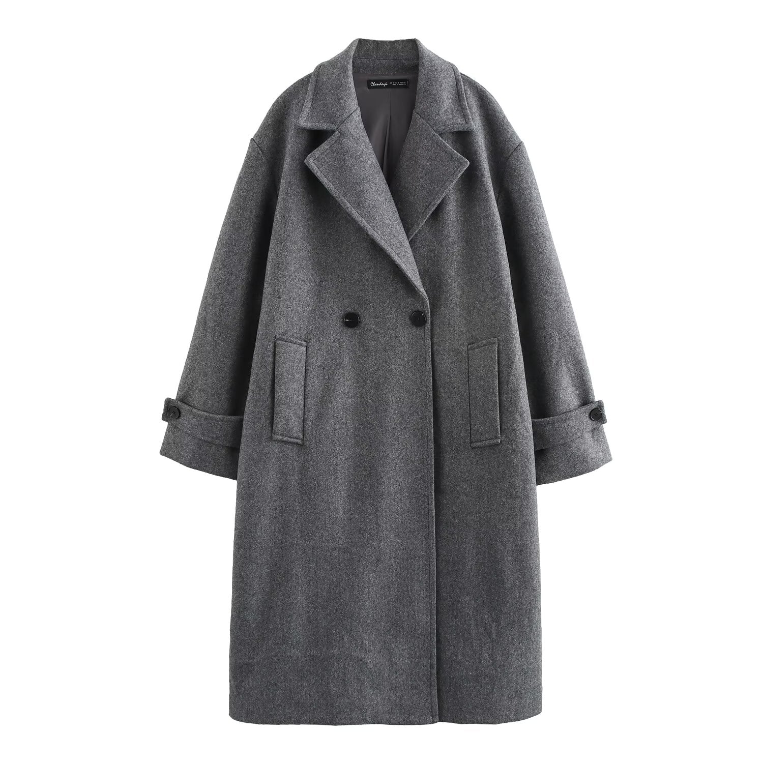 Women Clothing Autumn Winter Elegant Trench Coat Coat Woolen Loose Overcoat Gray