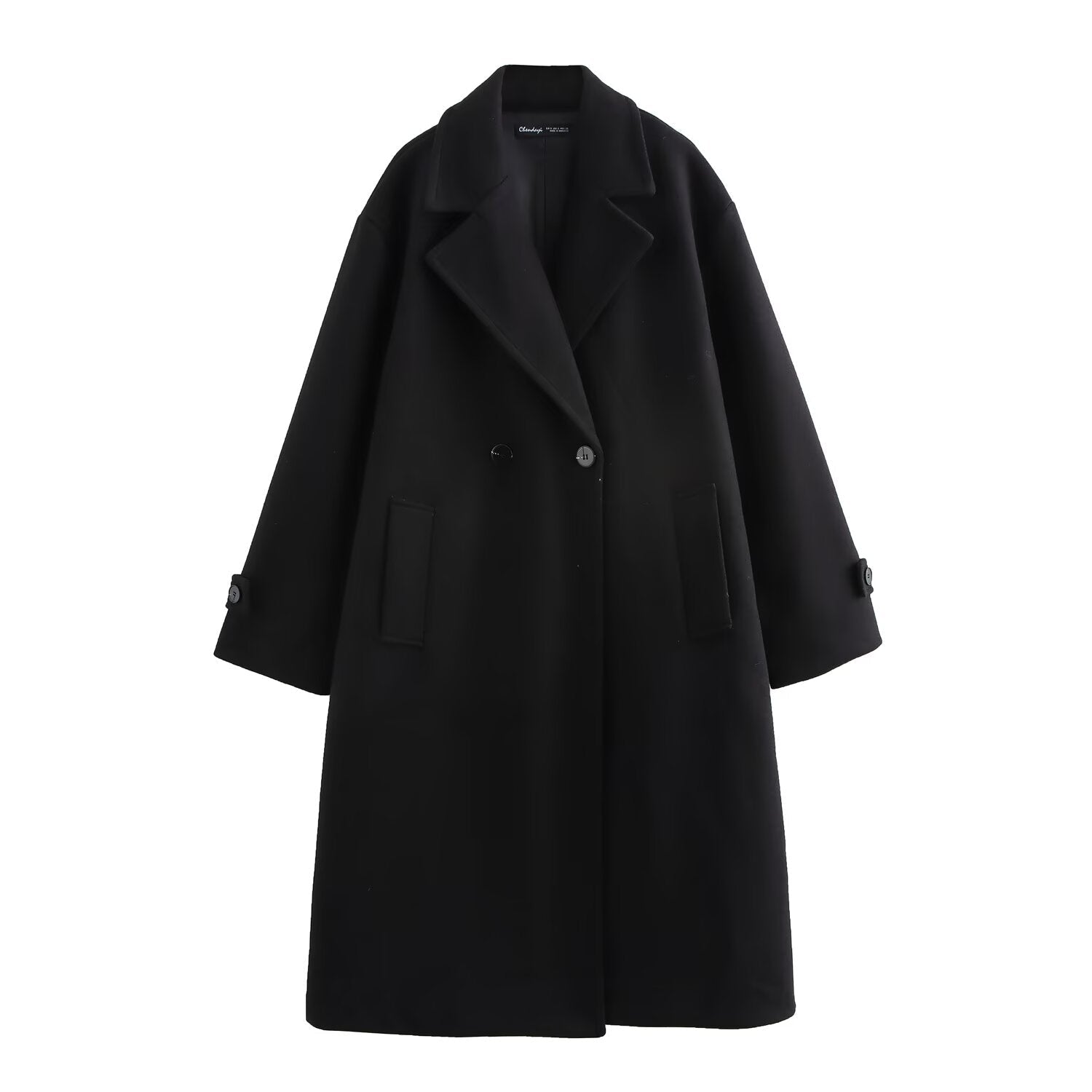 Women Clothing Autumn Winter Elegant Trench Coat Coat Woolen Loose Overcoat Black