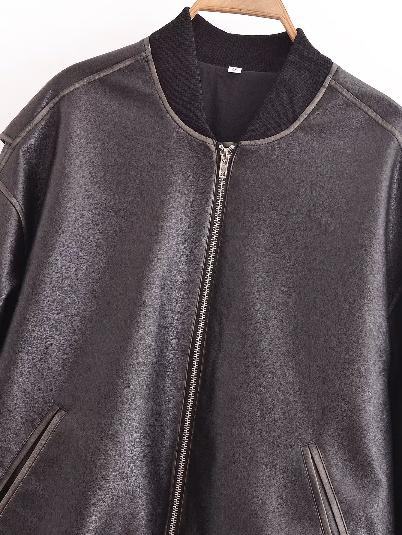 Women All Match Leather Loose Bomber Jacket