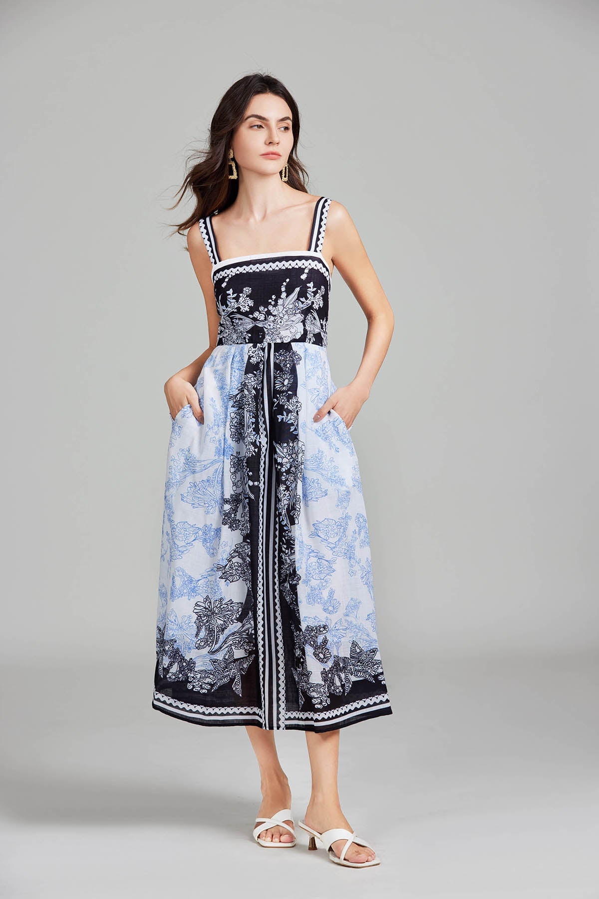 Women Summer Print Sexy Halter Long A Line Swing Dress