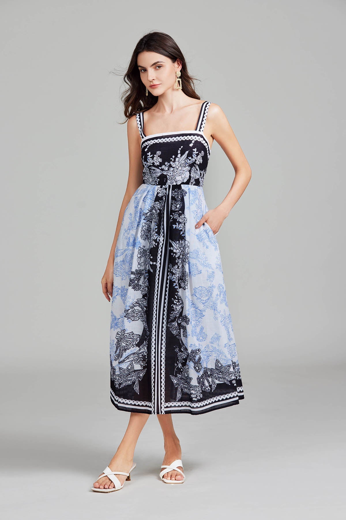 Women Summer Print Sexy Halter Long A Line Swing Dress