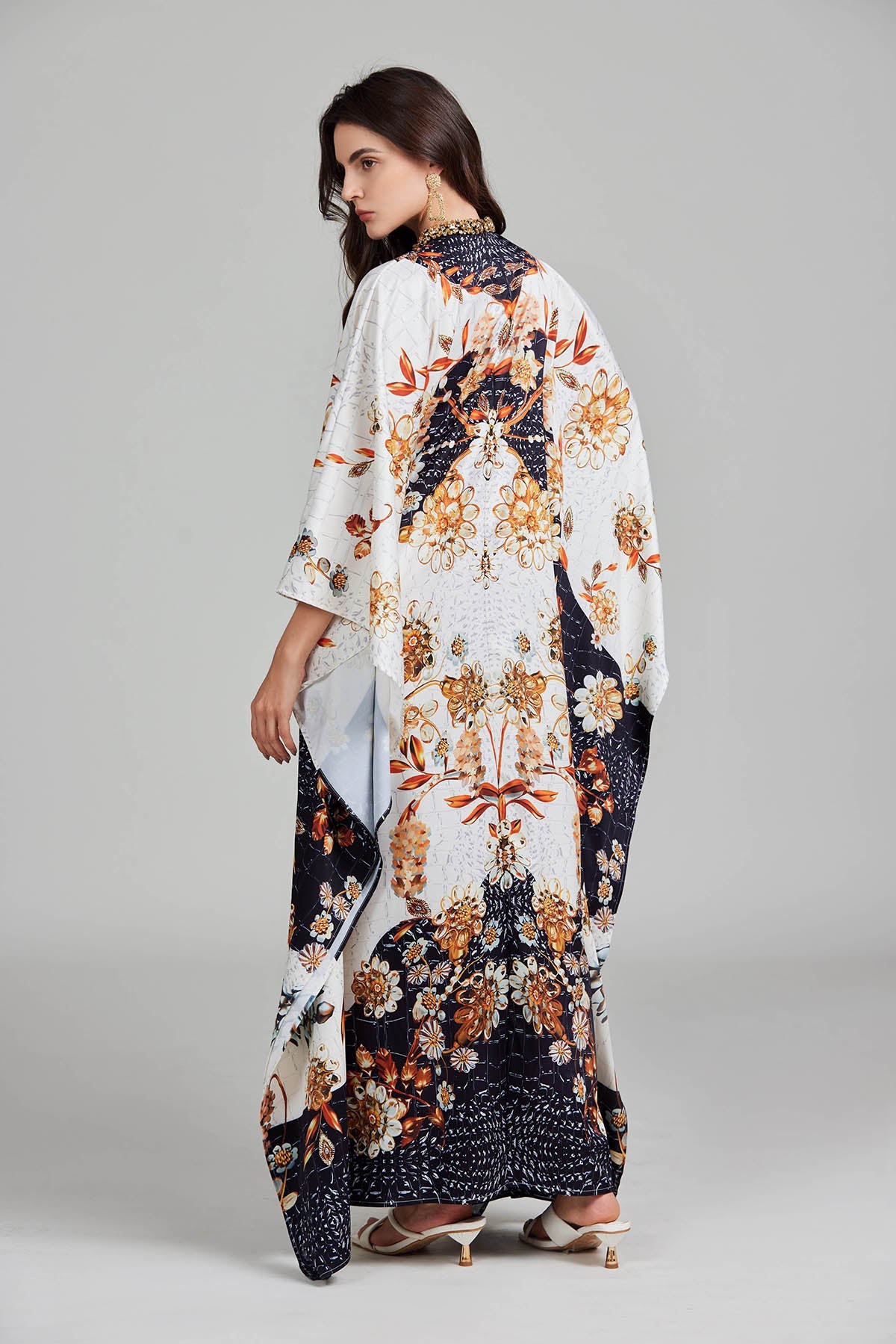 Women Spring Print Floral Crew Neck With Slit Dress