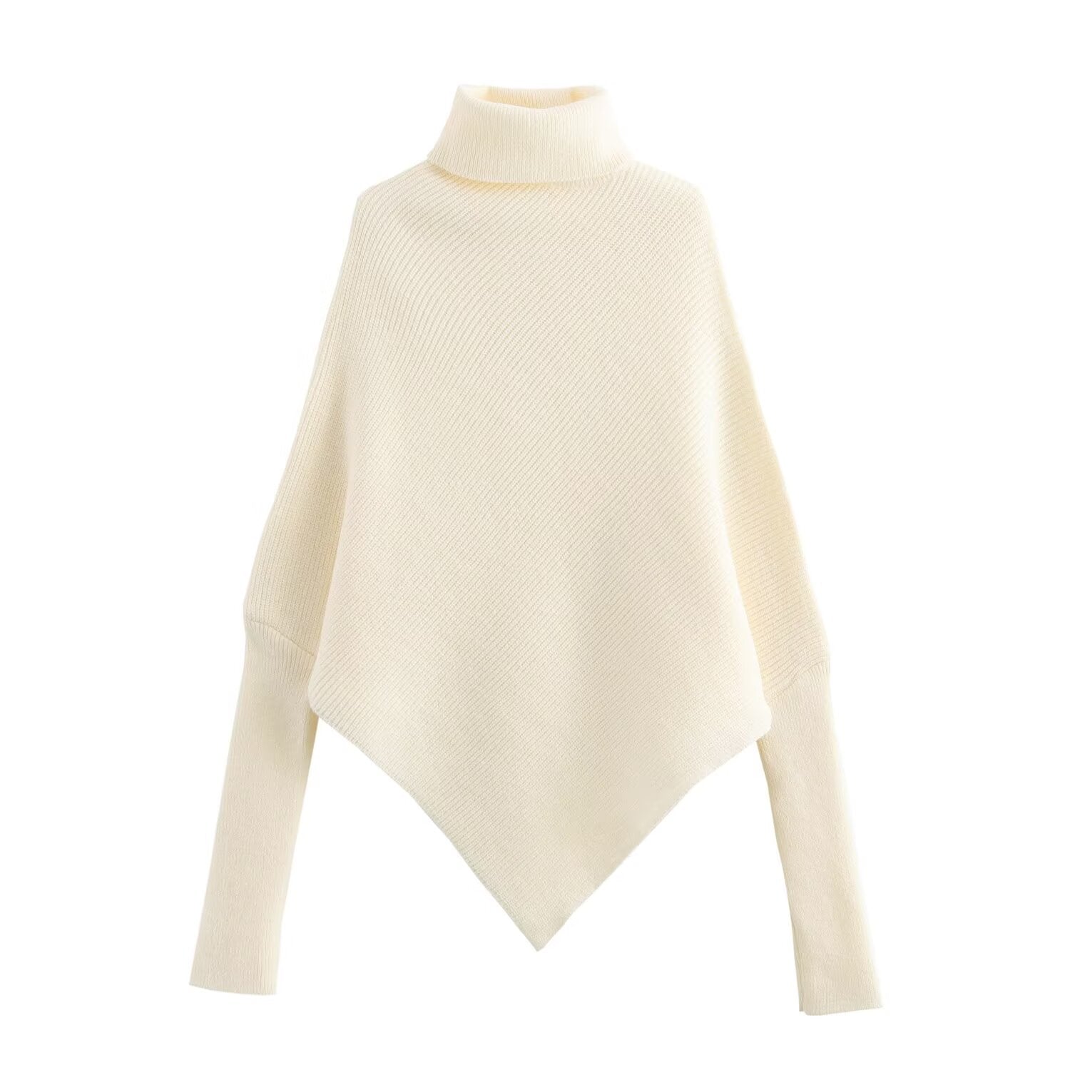 Women Autumn Winter Turtleneck Solid Color Sweater Irregular Asymmetric Hem Long Sleeve Sweater