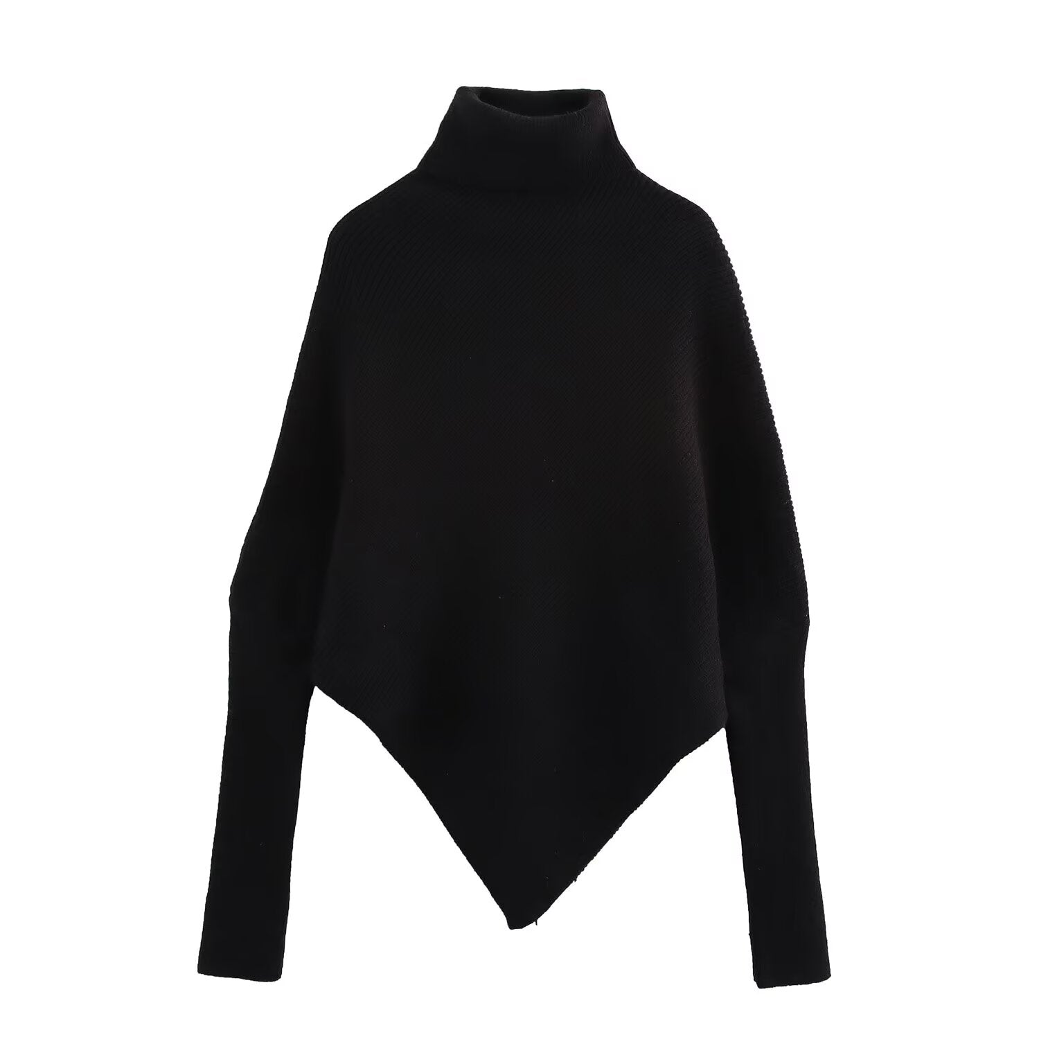 Women Autumn Winter Turtleneck Solid Color Sweater Irregular Asymmetric Hem Long Sleeve Sweater