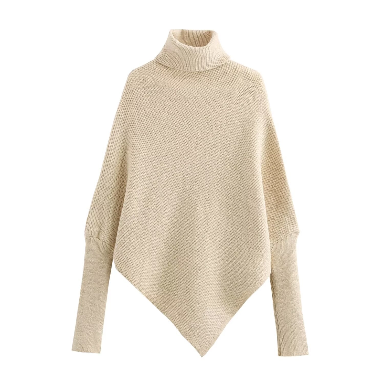 Women Autumn Winter Turtleneck Solid Color Sweater Irregular Asymmetric Hem Long Sleeve Sweater