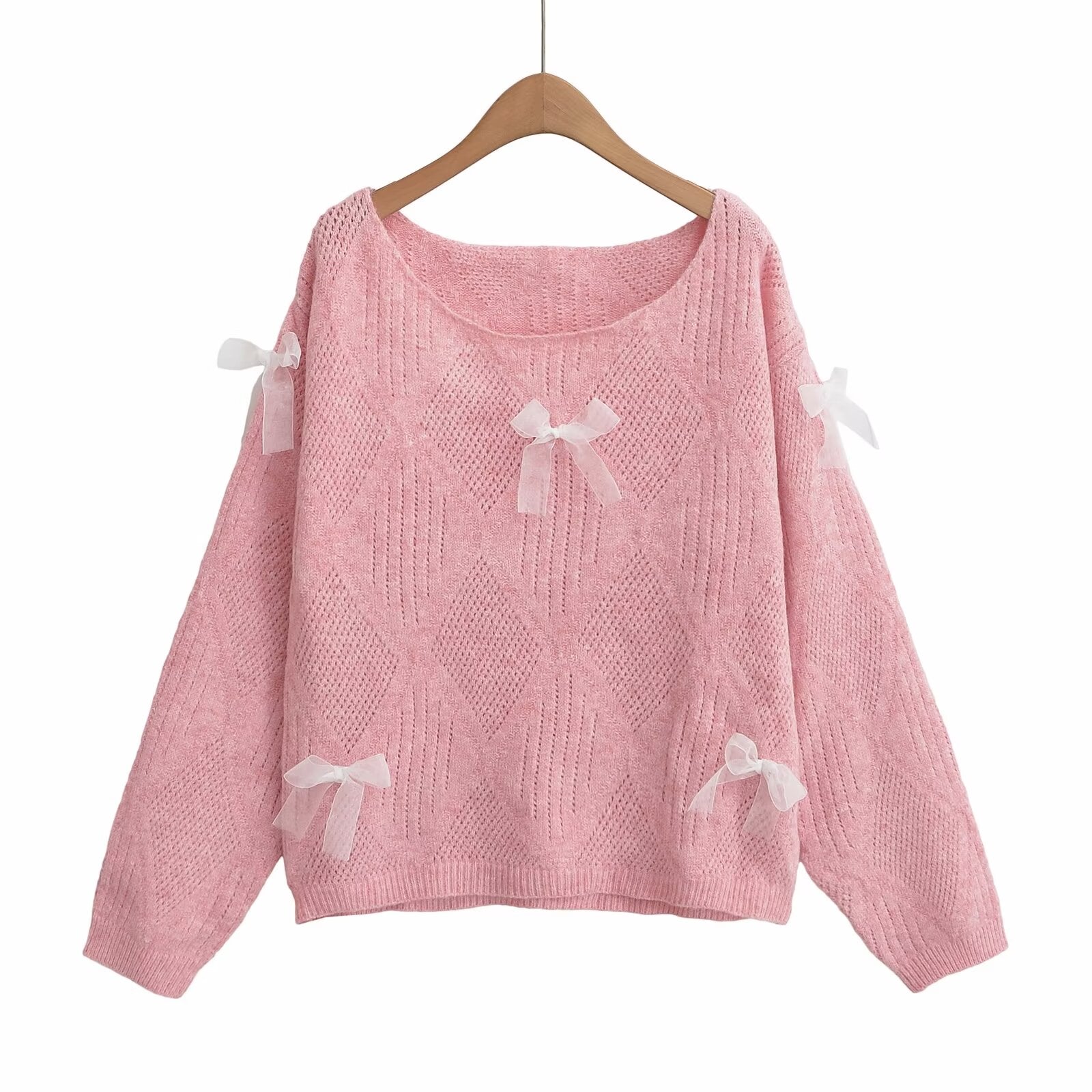 Winter Sweet Fresh round Neck Long Sleeve Bow Loose Sweater for Women