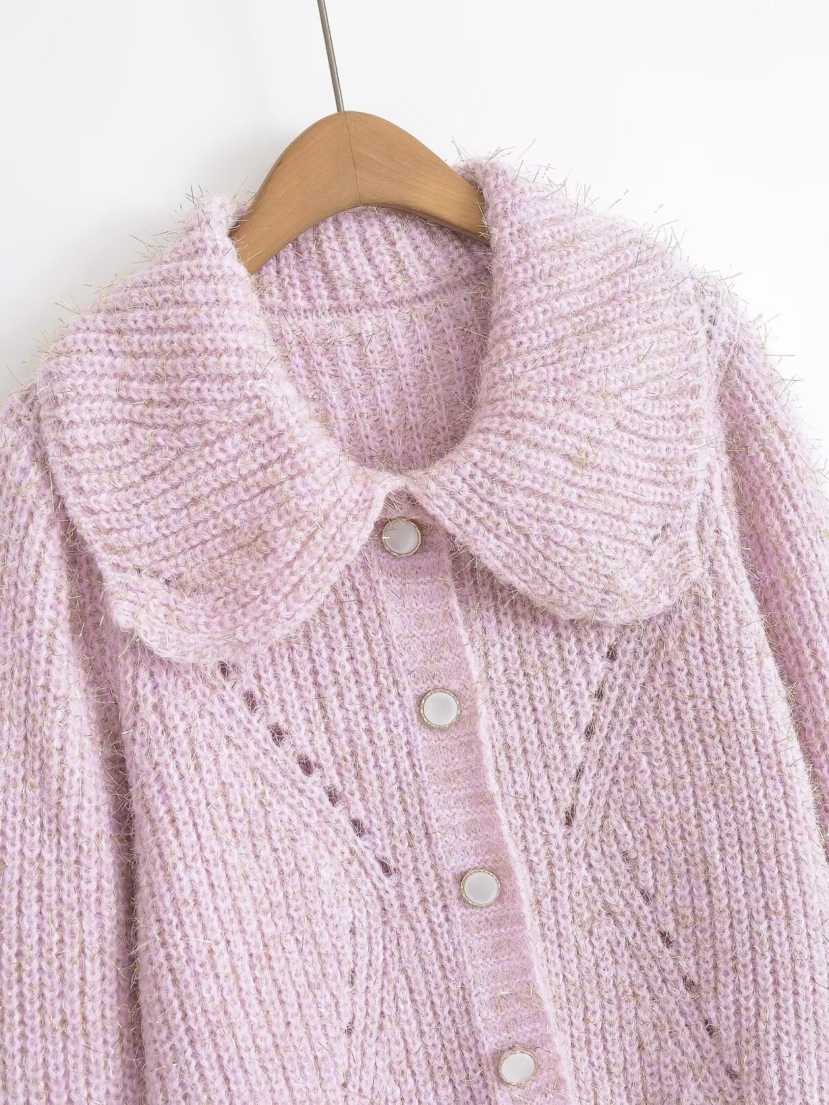 Women Clothing Casual Sweet Elegance Fresh Single Breasted Doll Collar Knitted Cardigan