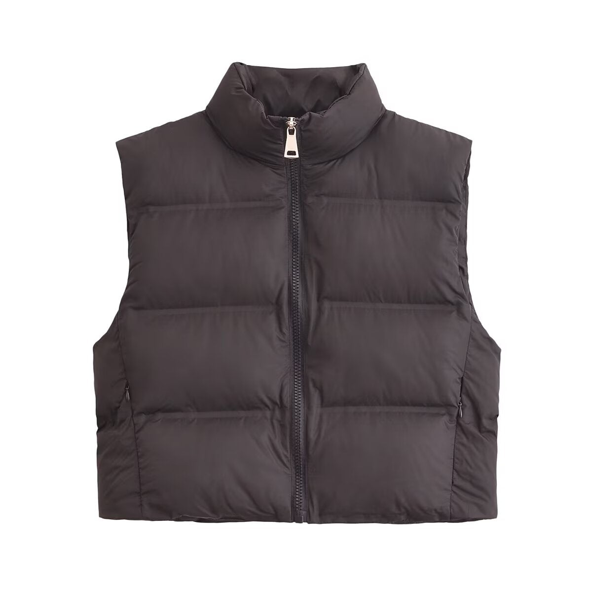 Women Clothing Autumn Winter Zipper Thermal Adhesive Cotton Padded Vest Brown