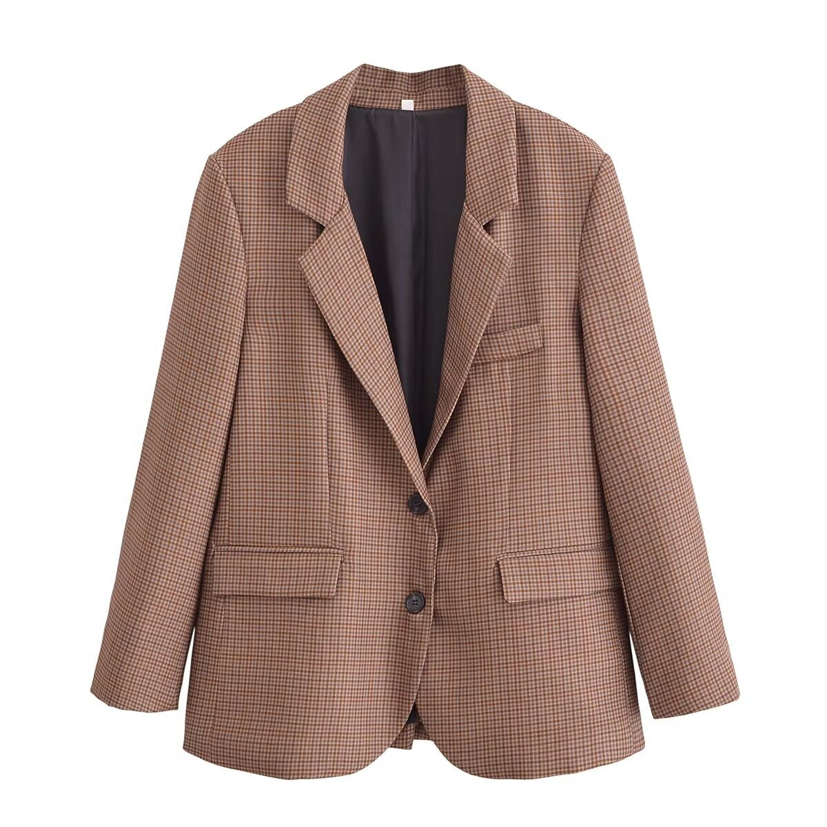 Winter Button Plaid Long Sleeve Blazer Women Clothing Multi