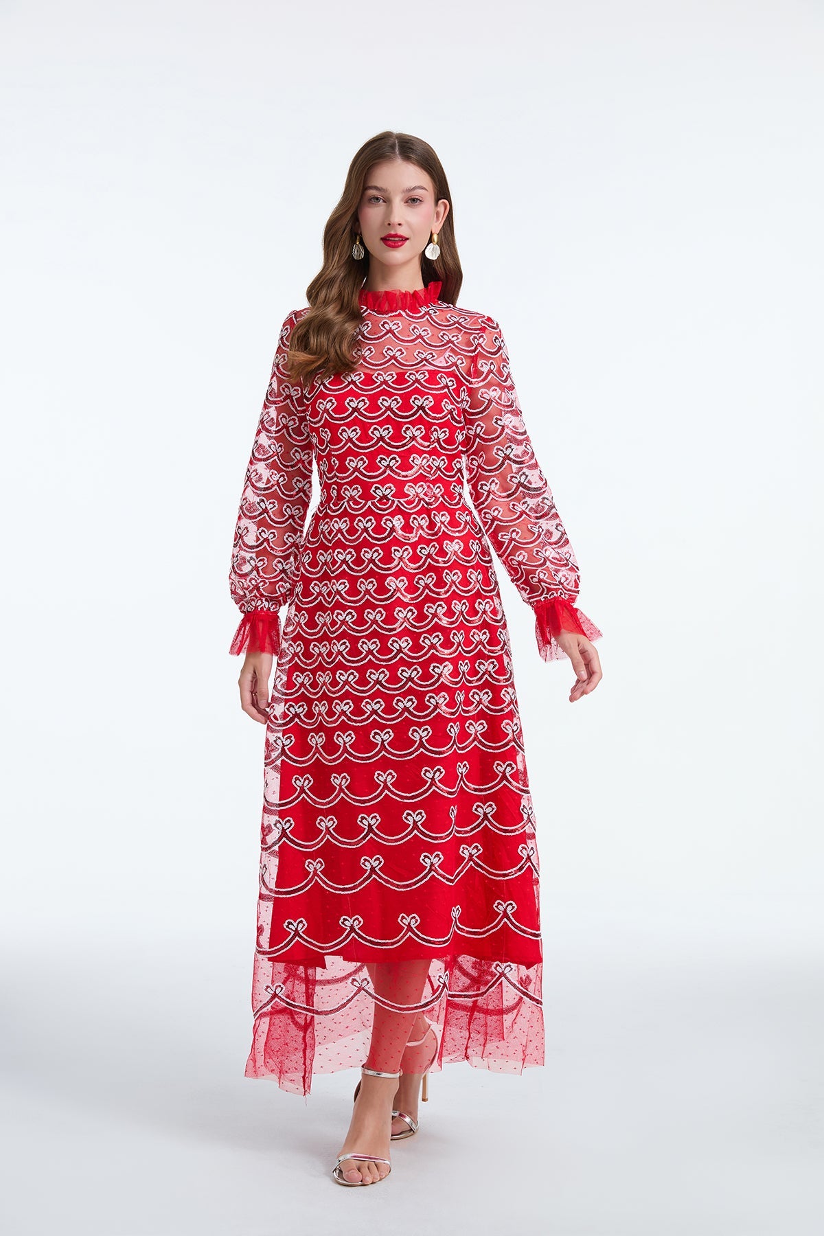 Women Spring And Autumn Long Sleeve Sequin A Line Dress