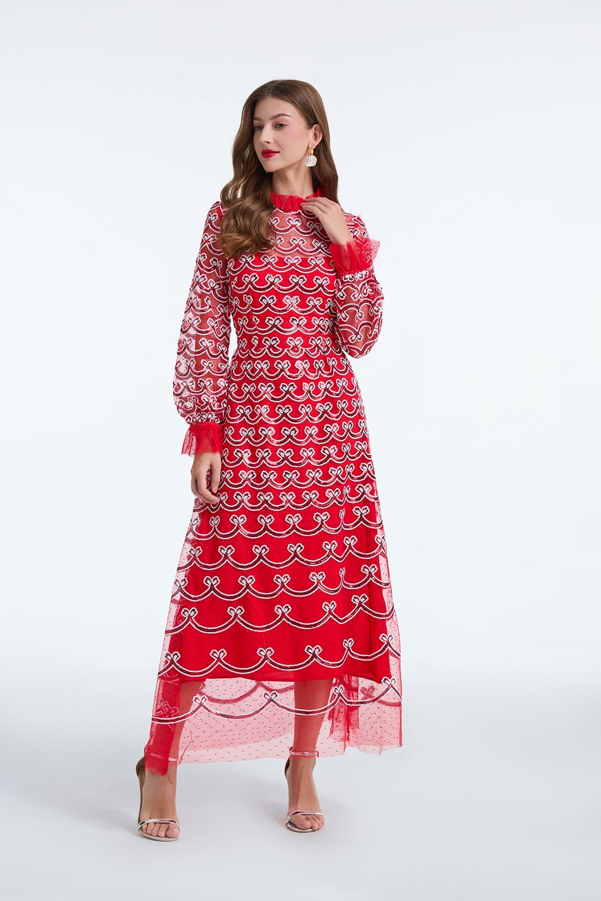 Women Spring And Autumn Long Sleeve Sequin A Line Dress