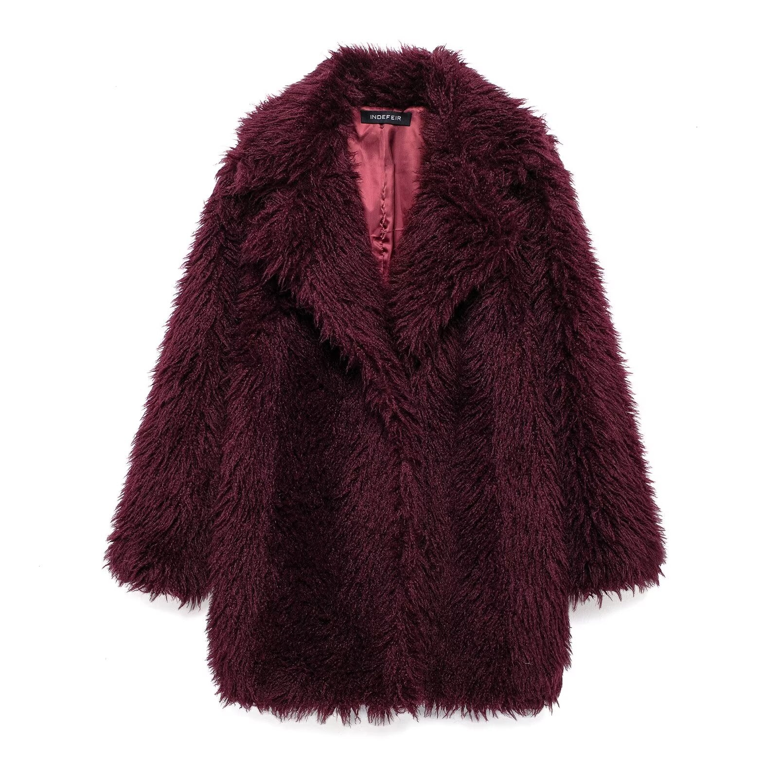 Winter Faux Fur Effect Mid Length Coat Coat Women Clothing