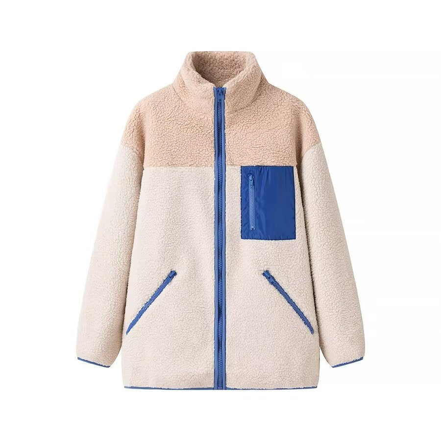 Women Clothing Autumn Winter Street Casual Stand Collar Lamb Wool Coat