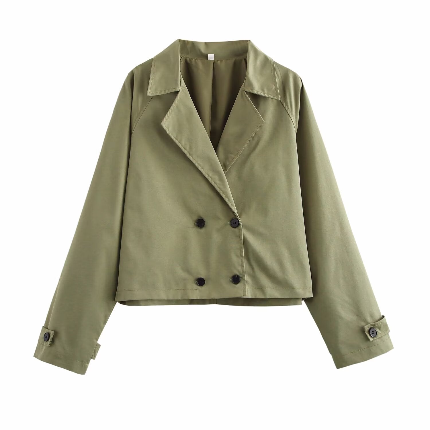 Women Clothing Simple Collared Double Breasted Retro Casual Jacket Coat