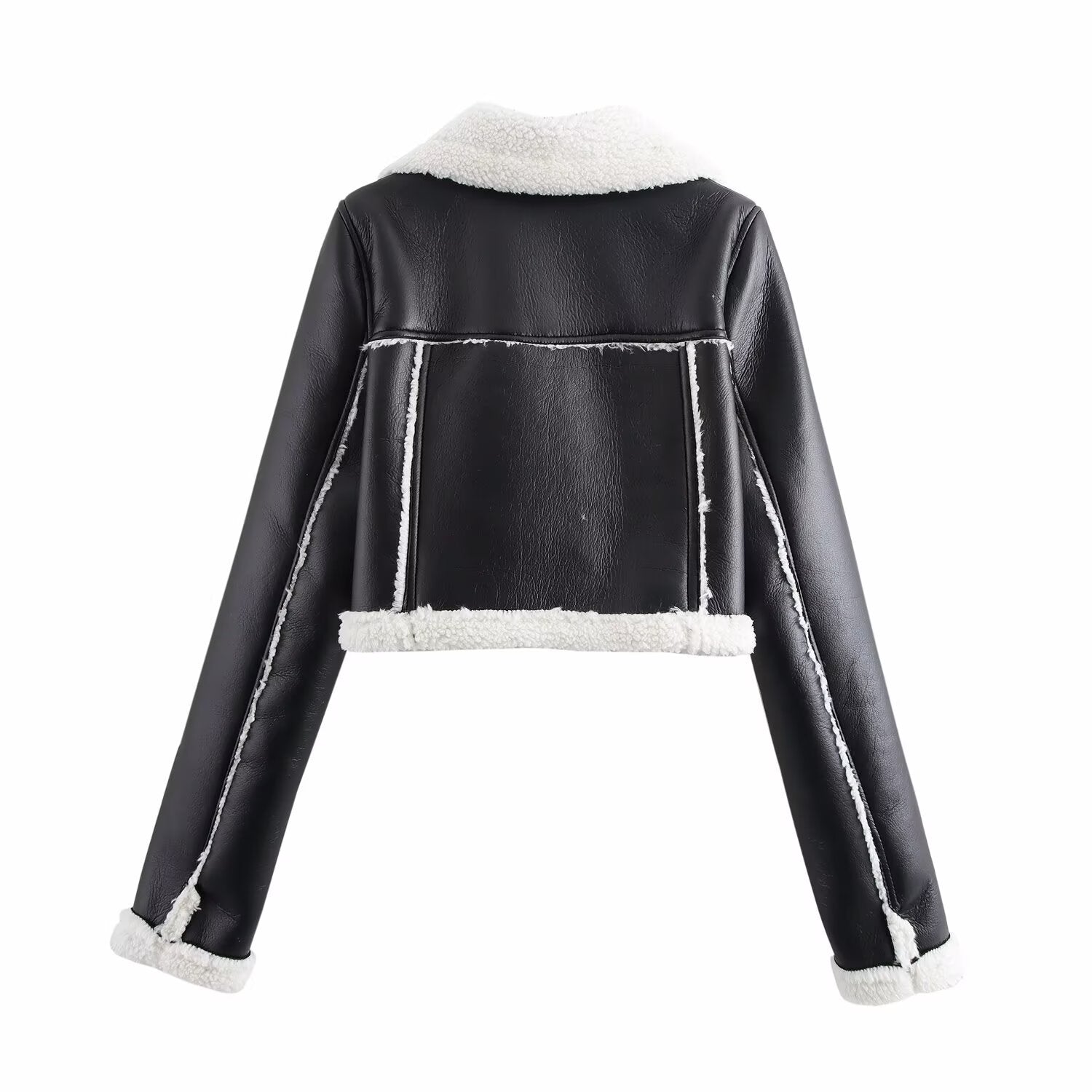 Winter Women Clothing Collared Faux Shearling Jacket Fleece Double Sided Short Jacket