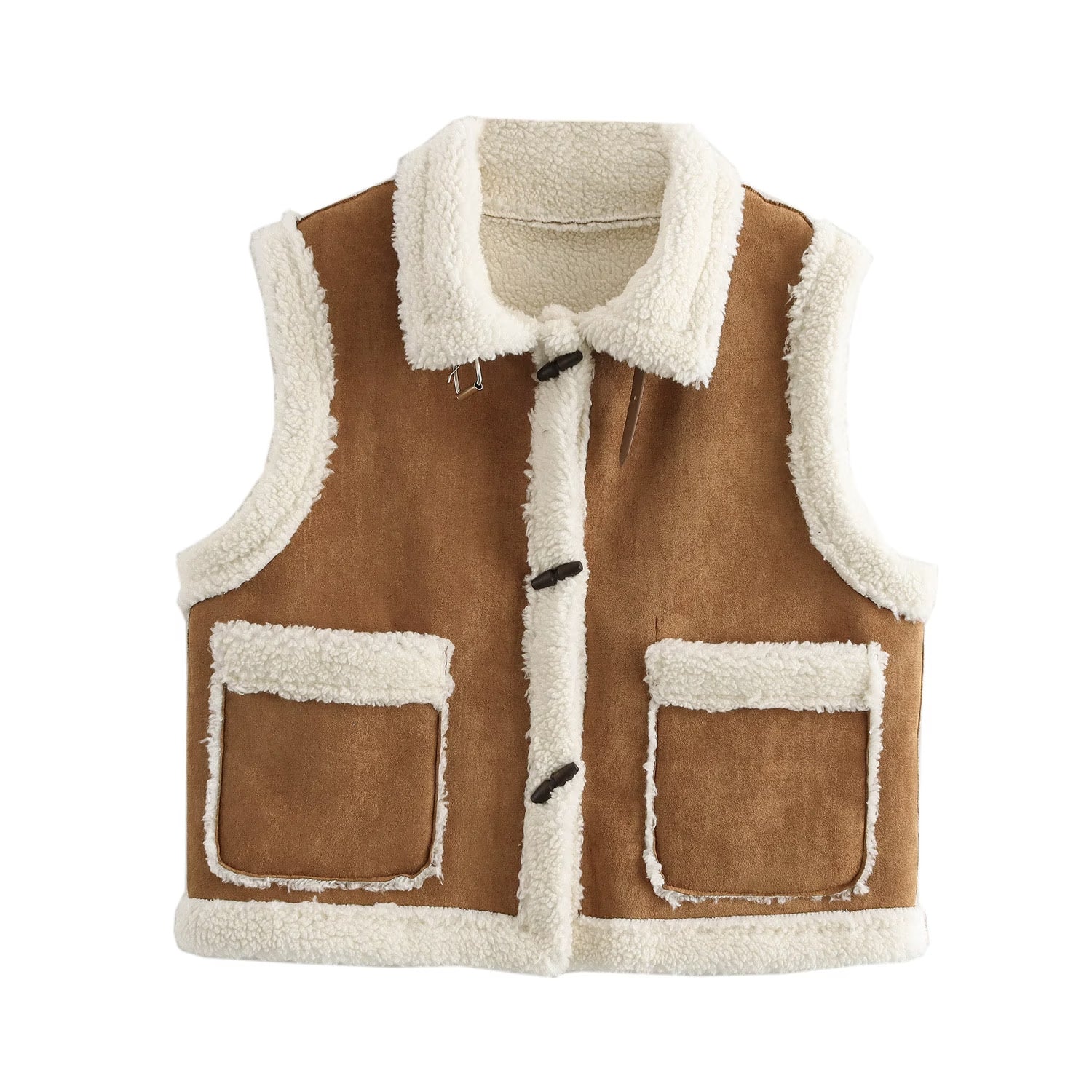 Winter Contrast Color Lamb Fur Suede Motorcycle Sleeveless Fur Vest Vest Coat Women One Size camel