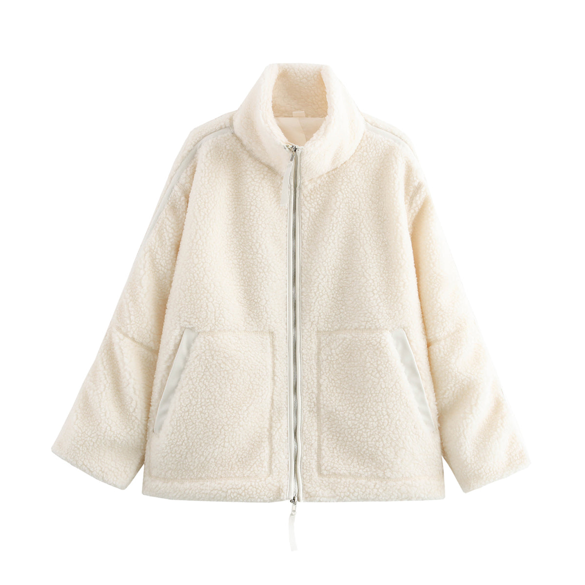 Winter Women Street Double Headed Zipper Baggy Coat Ivory