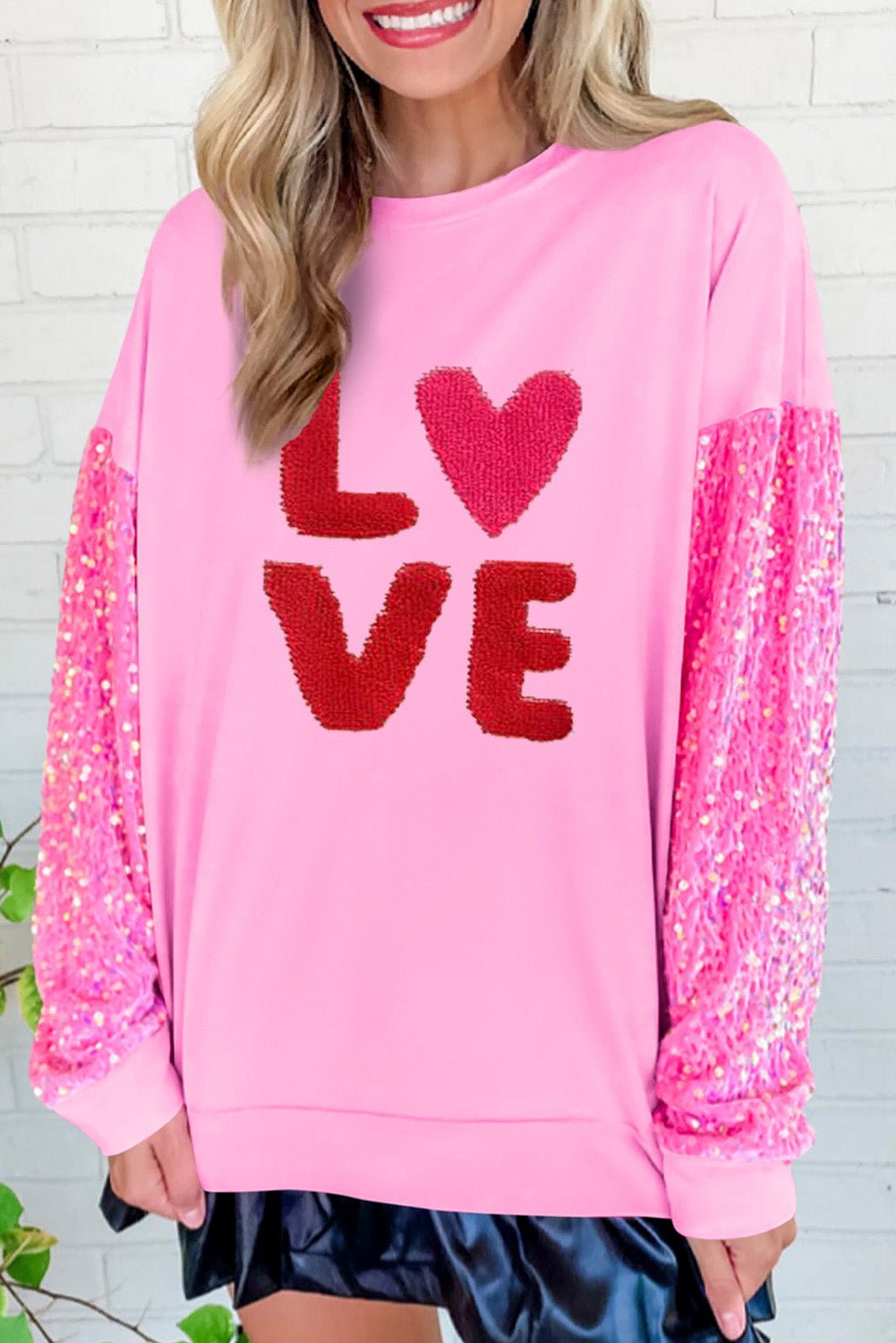 Women Clothing Valentine Day Sequined Sleeves All Match Top Sweet Long Sleeve Sweater for Women