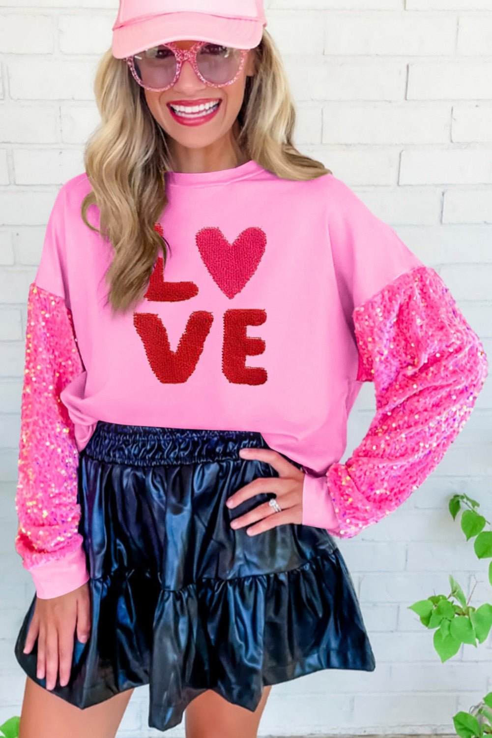 Women Clothing Valentine Day Sequined Sleeves All Match Top Sweet Long Sleeve Sweater for Women