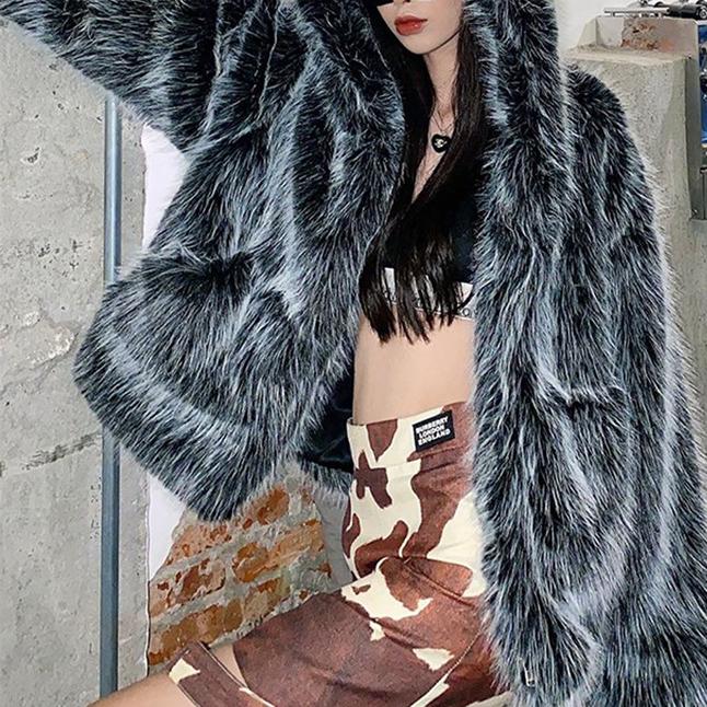 Women Faux Fox Fur Fur Hooded Jacket Women Online Influencer Winter Loose Fur Warm Lamb Wool Coat