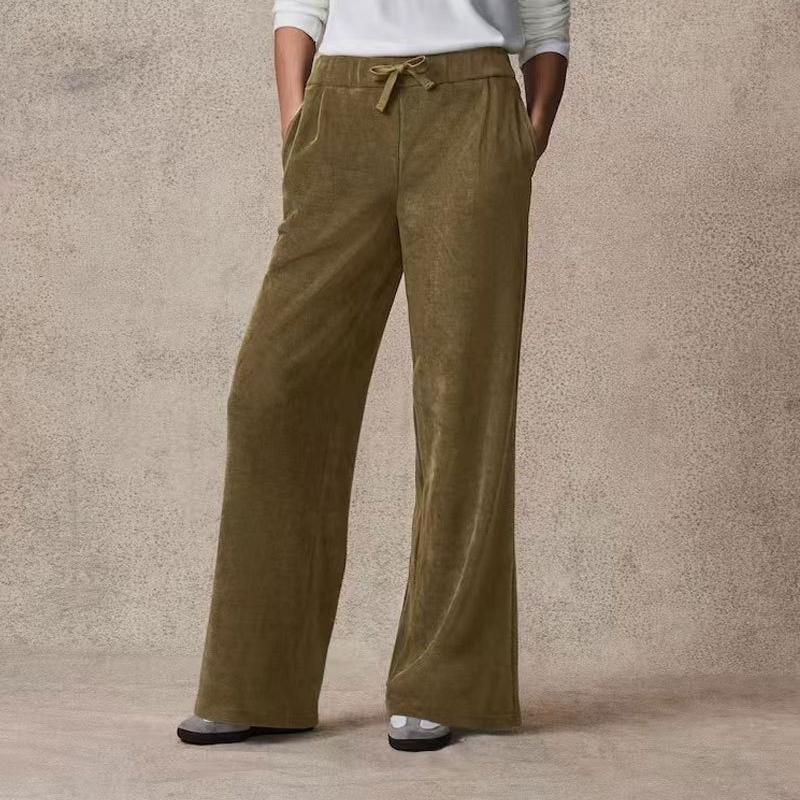 Women Solid Color Wide Casual Pants