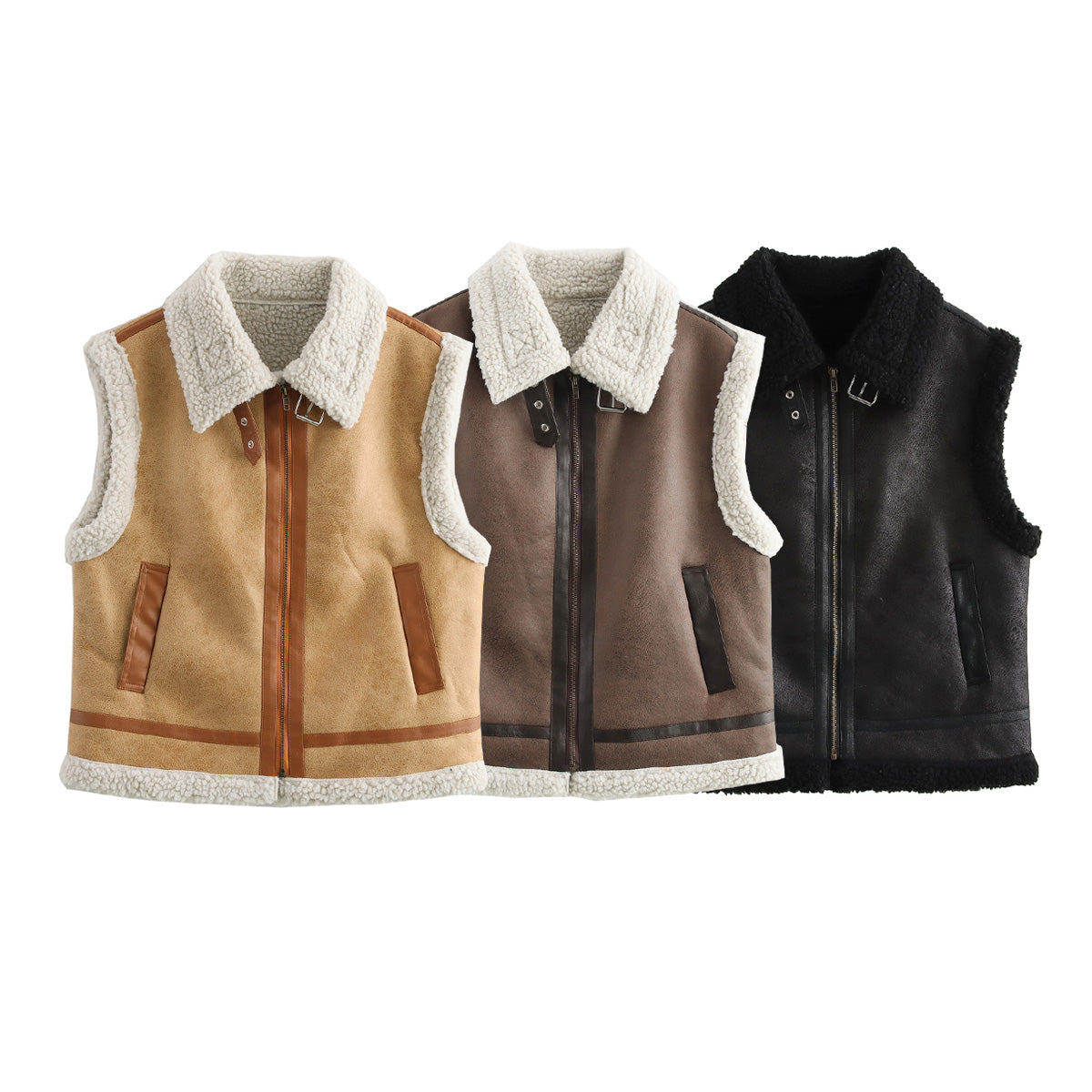 Winter Three Colors Leather Fur Vest Vest Women Clothing