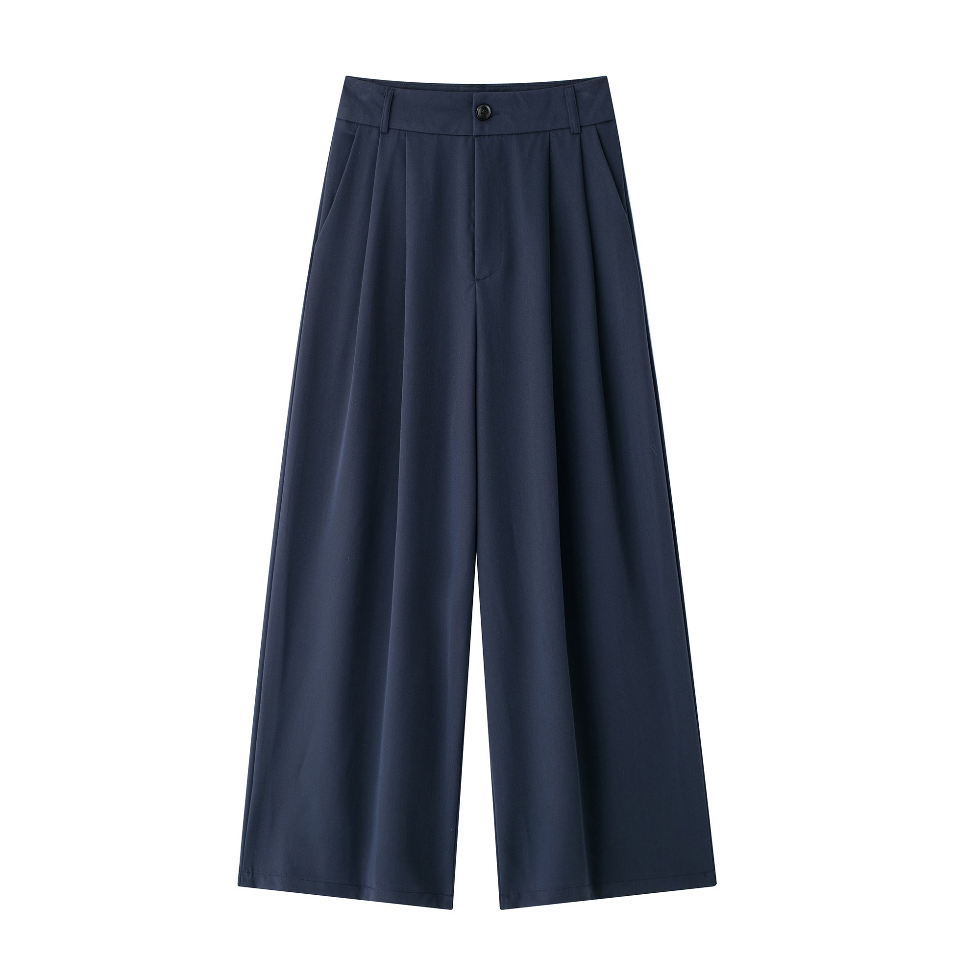 Women Wide Pleated Elegant All Match Casual Culottes Purplish blue