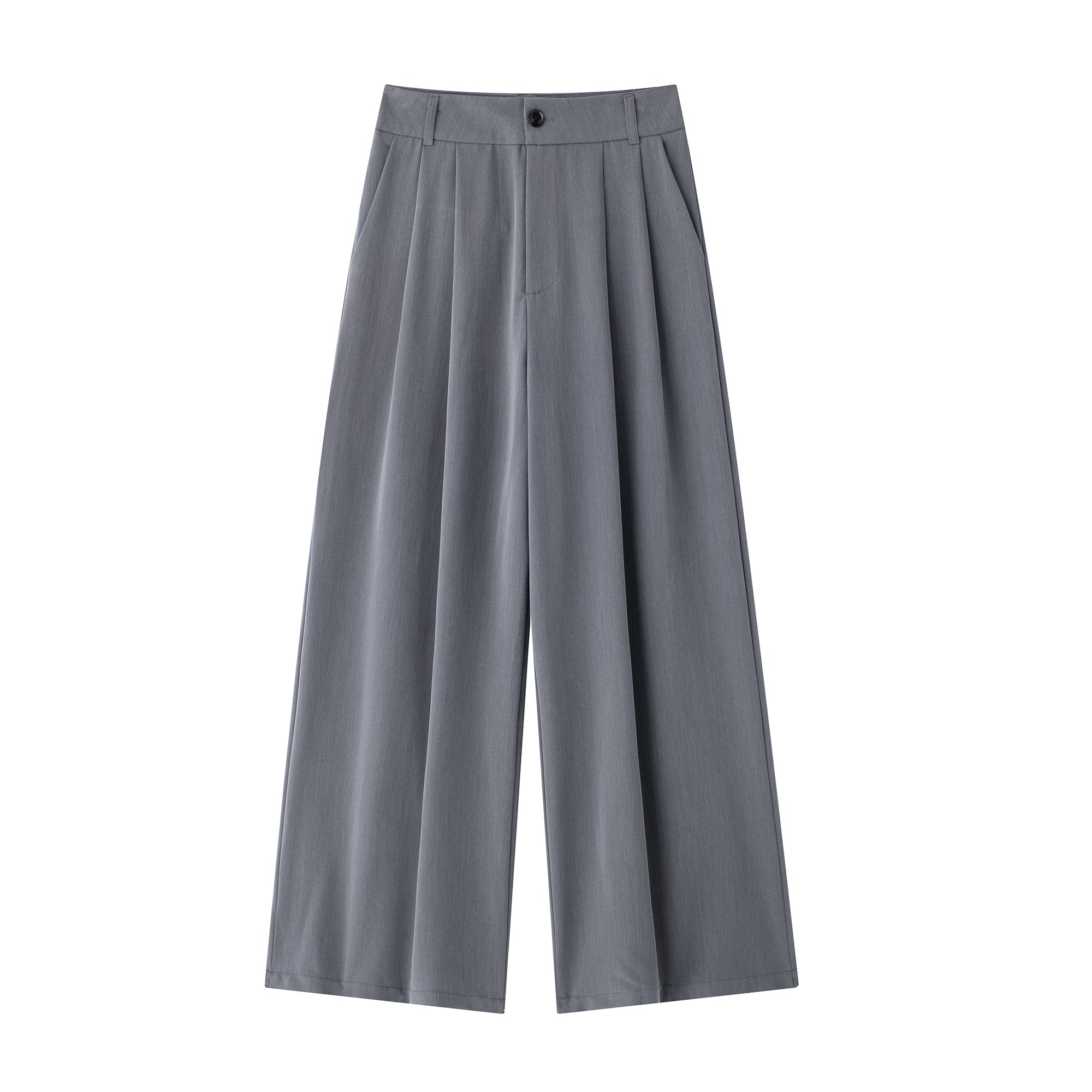 Women Wide Pleated Elegant All Match Casual Culottes Light Gray