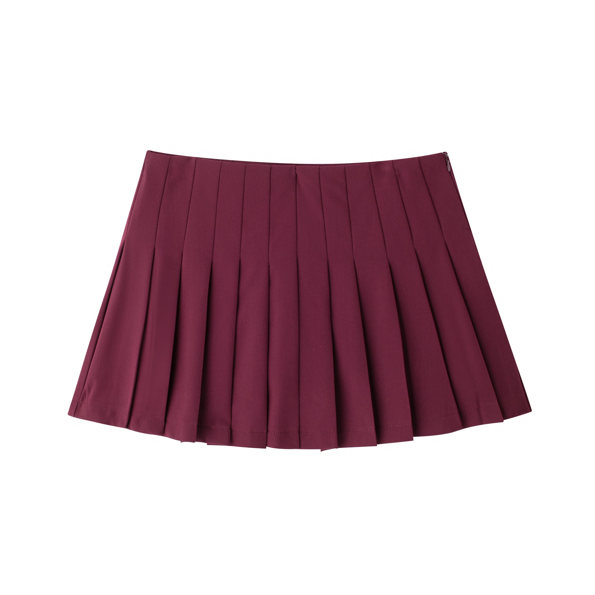 Women Clothing Spring Autumn Fashionable Temperamental All Match High Waist Pleated Skirt Burgundy