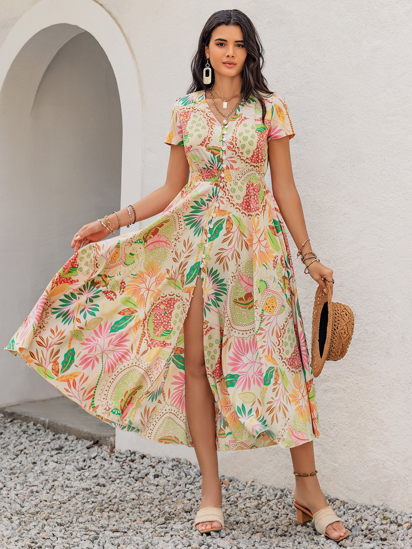 Women Summer Short Sleeve Step Bohemian Dress