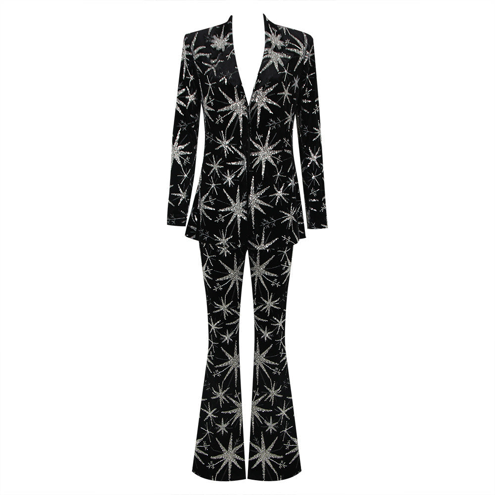 Women Spring Office Starfish Long Sexy Two Piece Set Black